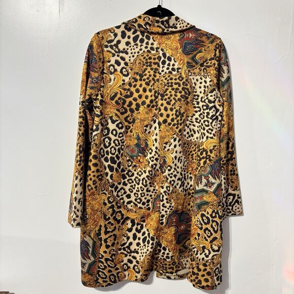 IMAN Global Chic Luxe Faux Suede Topper Cardigan Animal Print Large Soft - Picture 3 of 7